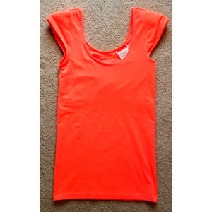 BCBGMAXAZRIA Shoulder Pad Tank M/L NWOT Neon Orange Stretch Body Con Shapewear